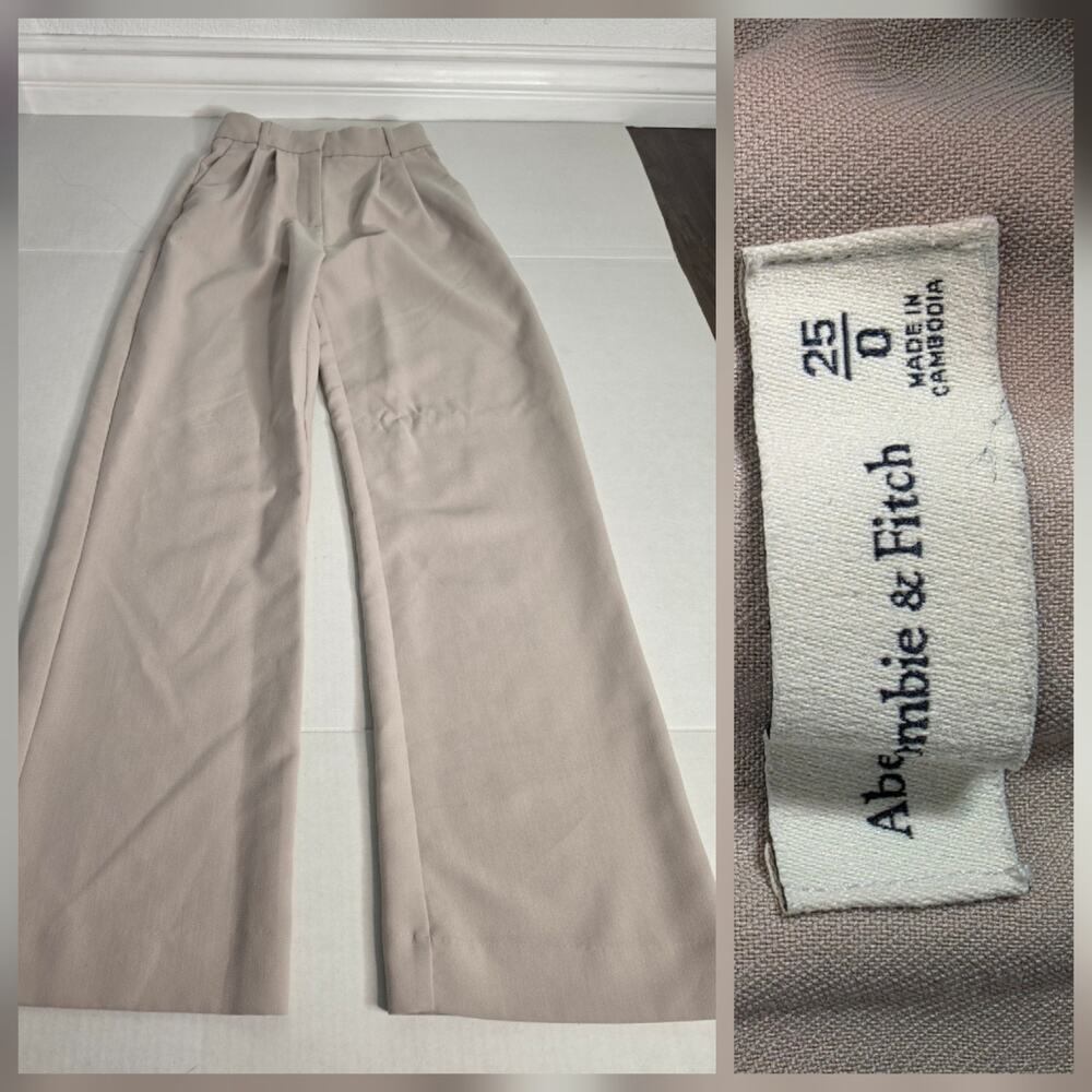 Abercrombie Trouser Pants Womens SZ 25 Straight Wide Leg High Rise Tan Natural